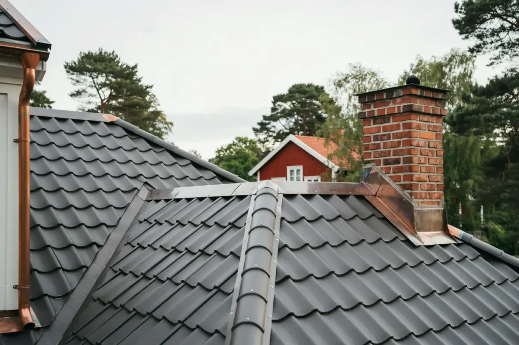 renovering av skorstensbeslag och nockpl t p villa i alsike